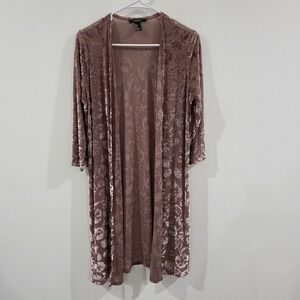 Forever 21 Womens Velvet Burnout Floral Cardigan Size Small Pink Mauve Boho
